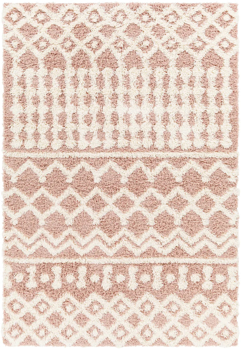 NOUR Shaggy Geometric Plush Pile Peach Rug