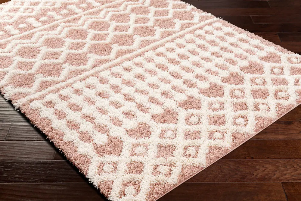 Plush Pattern Rug NOUR Shaggy Geometric Plush Pile Peach Rug Beige Rug — RugsDirect Online