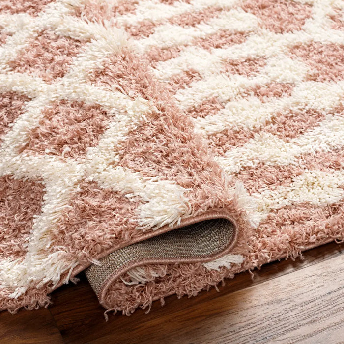 NOUR Shaggy Geometric Plush Pile Peach Rug