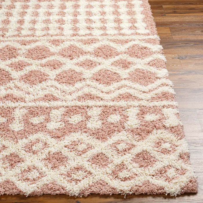 NOUR Shaggy Geometric Plush Pile Peach Rug