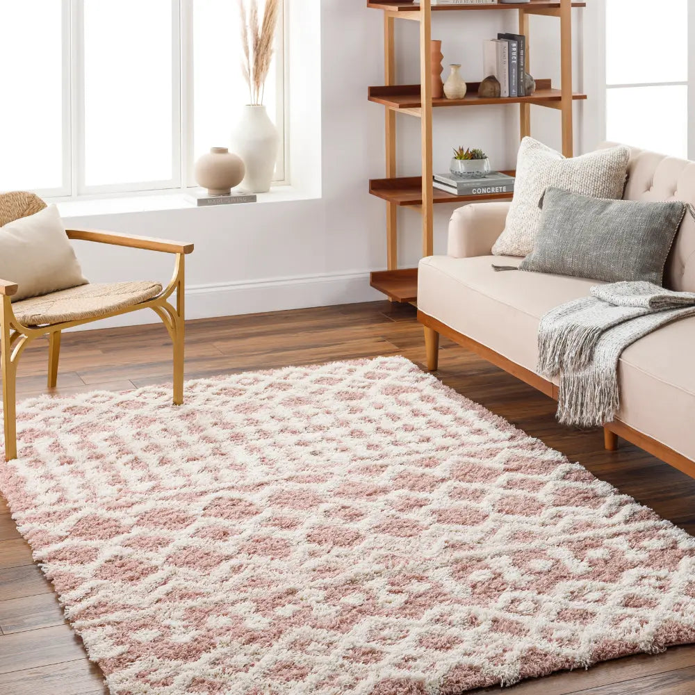 NOUR Shaggy Geometric Plush Pile Peach Rug Beige Rug — RugsDirect Online