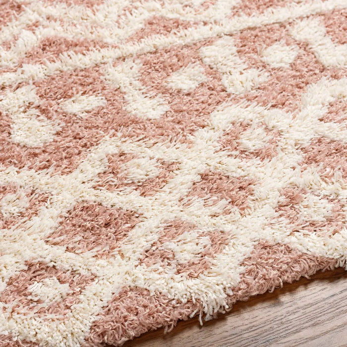 NOUR Shaggy Geometric Plush Pile Peach Rug
