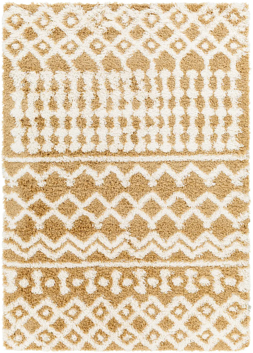 NOUR Shaggy Geometric Plush Pile Camel Rug