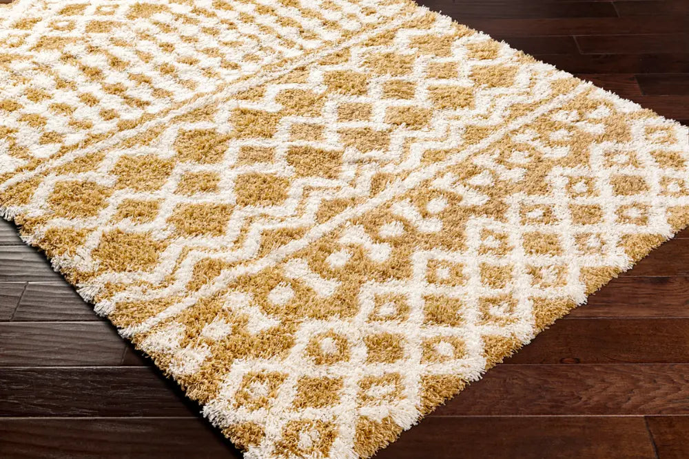 NOUR Shaggy Geometric Plush Pile Camel Rug