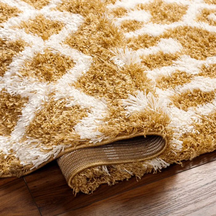 NOUR Shaggy Geometric Plush Pile Camel Rug