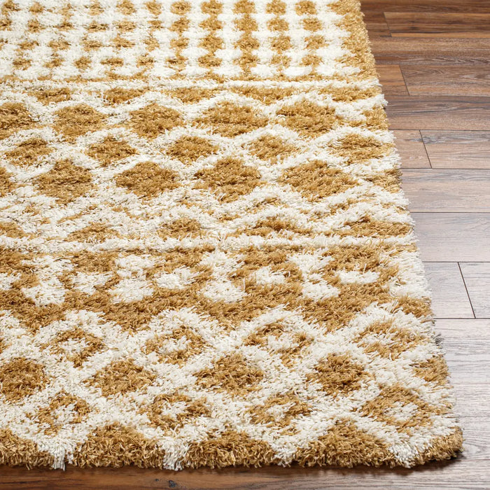 NOUR Shaggy Geometric Plush Pile Camel Rug