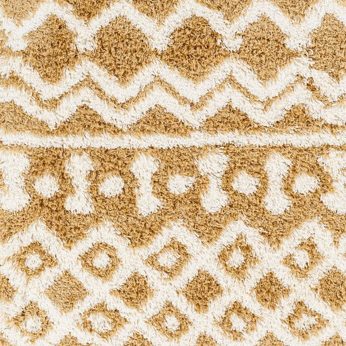 NOUR Shaggy Geometric Plush Pile Camel Rug