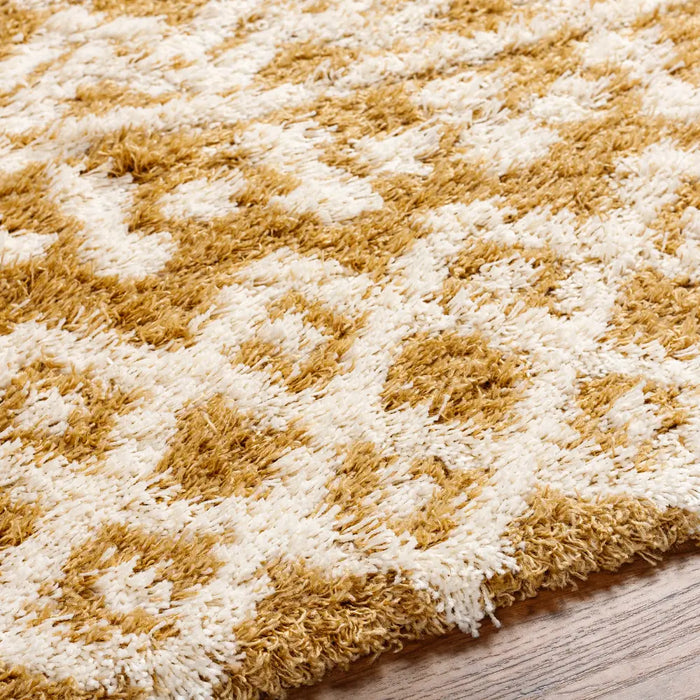 NOUR Shaggy Geometric Plush Pile Camel Rug