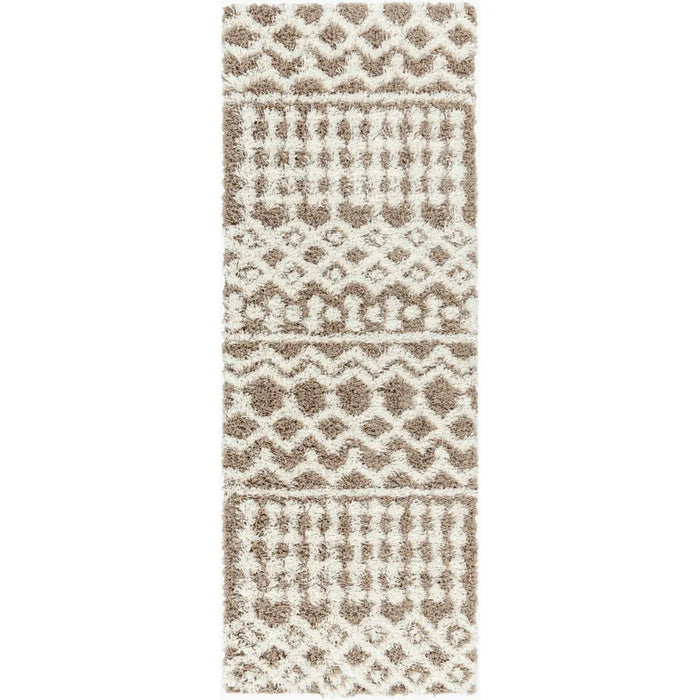 NOUR Shaggy Geometric Plush Pile Taupe Rug