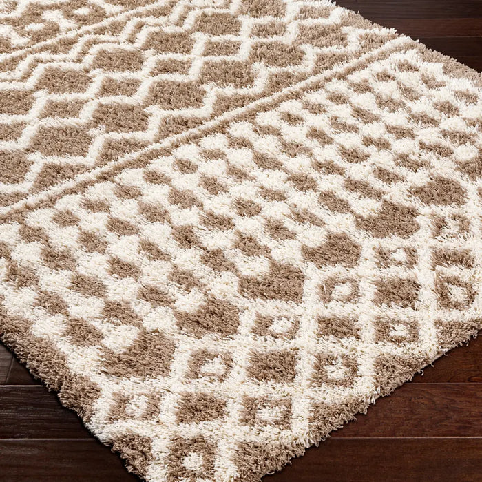 NOUR Shaggy Geometric Plush Pile Taupe Rug