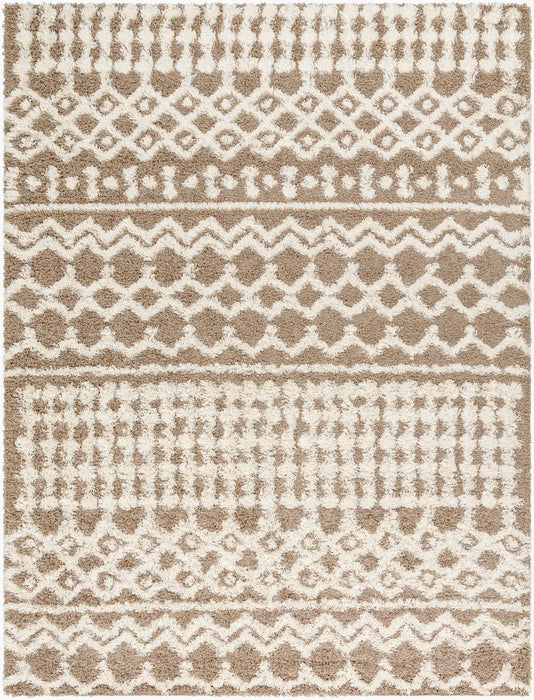 NOUR Shaggy Geometric Plush Pile Taupe Rug