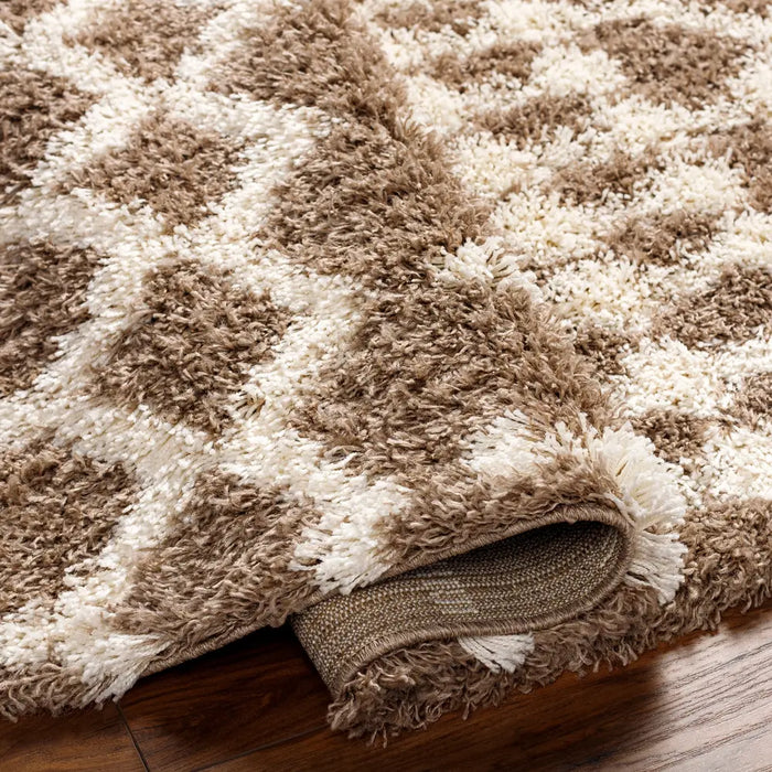 NOUR Shaggy Geometric Plush Pile Taupe Rug