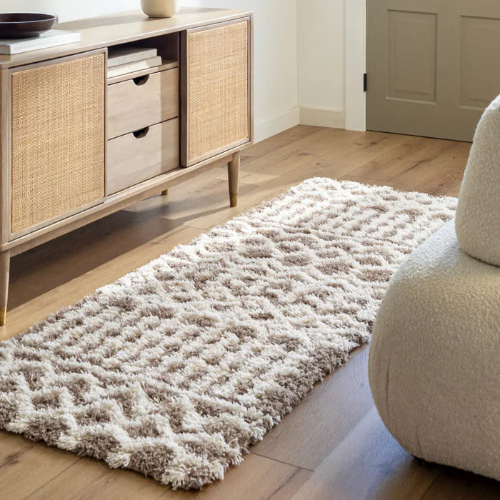 NOUR Shaggy Geometric Plush Pile Taupe Rug