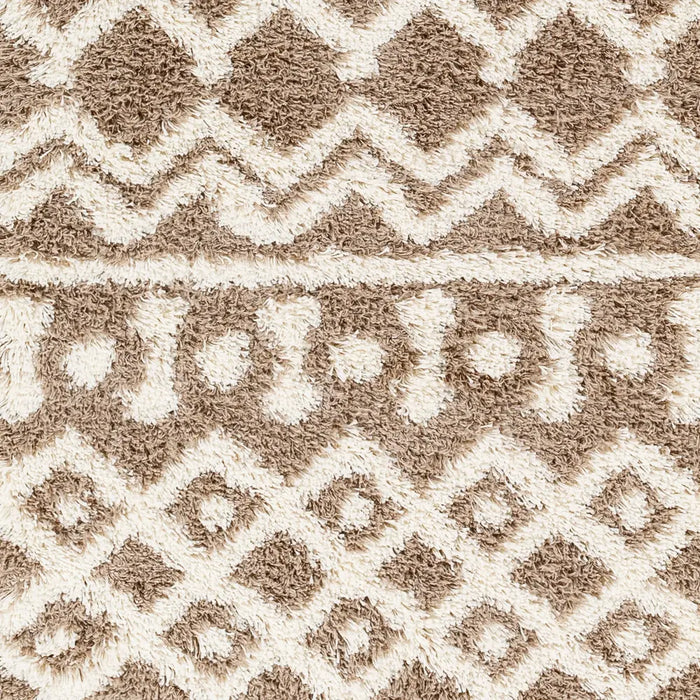 NOUR Shaggy Geometric Plush Pile Taupe Rug