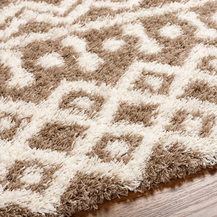 NOUR Shaggy Geometric Plush Pile Taupe Rug