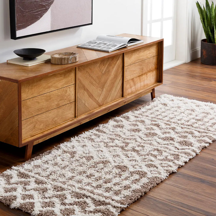 NOUR Shaggy Geometric Plush Pile Taupe Rug