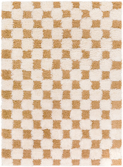 WILLA Shaggy Modern Plush Pile Mustard Checkered Rug
