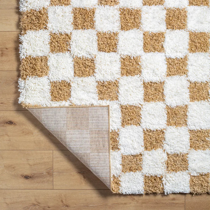 WILLA Shaggy Modern Plush Pile Mustard Checkered Rug