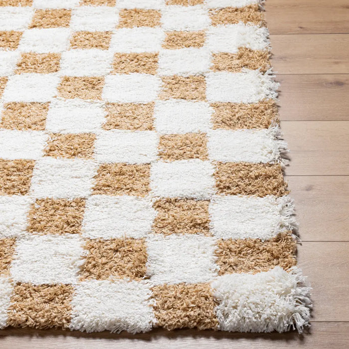 WILLA Shaggy Modern Plush Pile Mustard Checkered Rug
