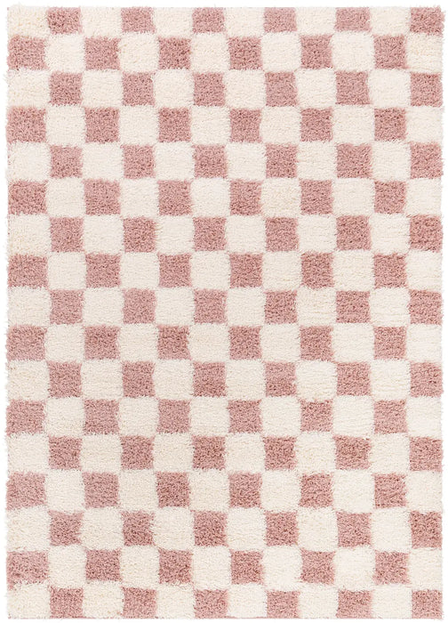WILLA Shaggy Modern Plush Pile Dusty Pink Checkered Rug