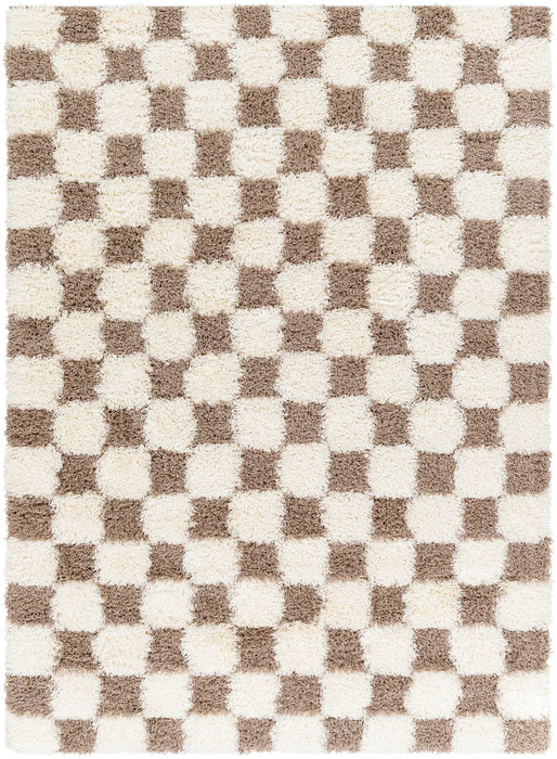 WILLA Shaggy Modern Plush Pile Brown Checkered Rug