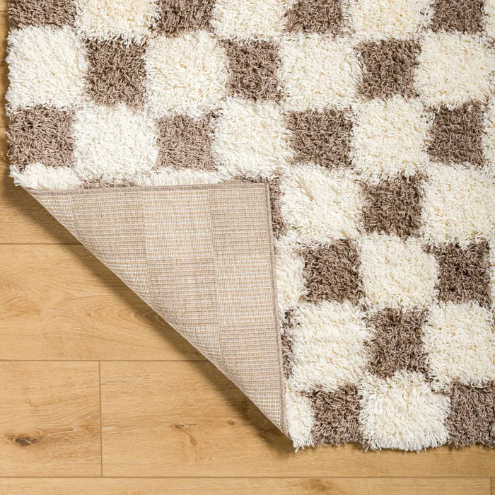 WILLA Shaggy Modern Plush Pile Brown Checkered Rug