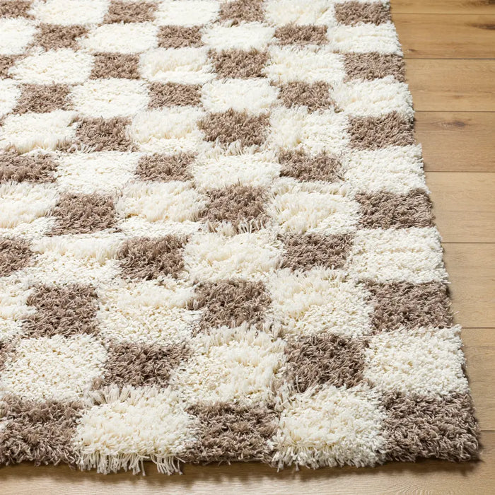 WILLA Shaggy Modern Plush Pile Brown Checkered Rug