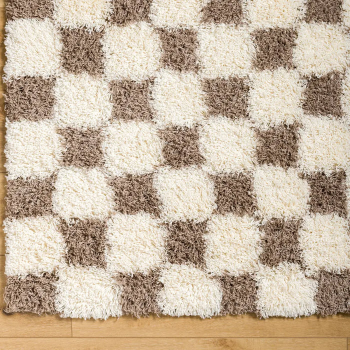 WILLA Shaggy Modern Plush Pile Brown Checkered Rug
