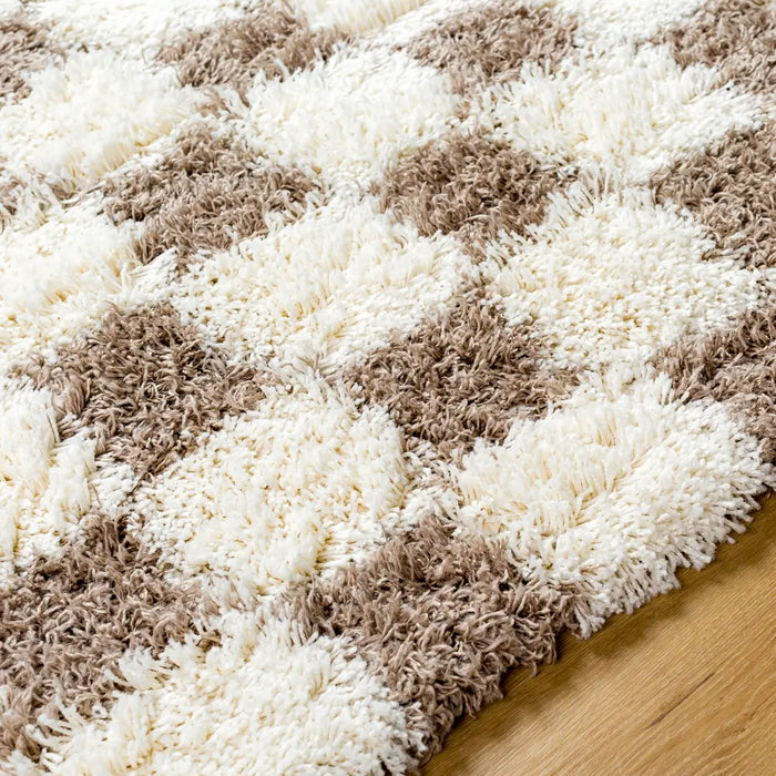 WILLA Shaggy Modern Plush Pile Brown Checkered Rug