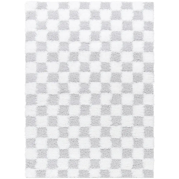 Willa Shaggy Modern Plush Pile Light Grey Checkered Rug