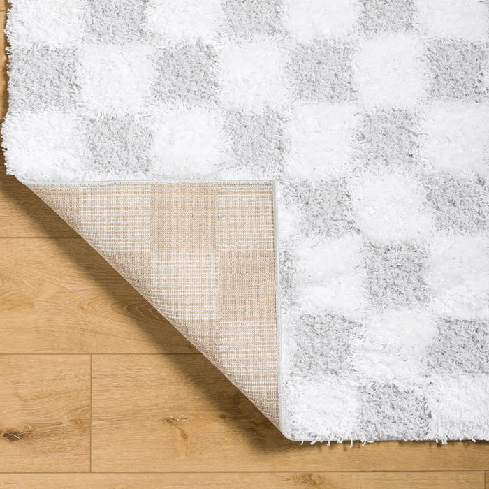 Willa Shaggy Modern Plush Pile Light Grey Checkered Rug
