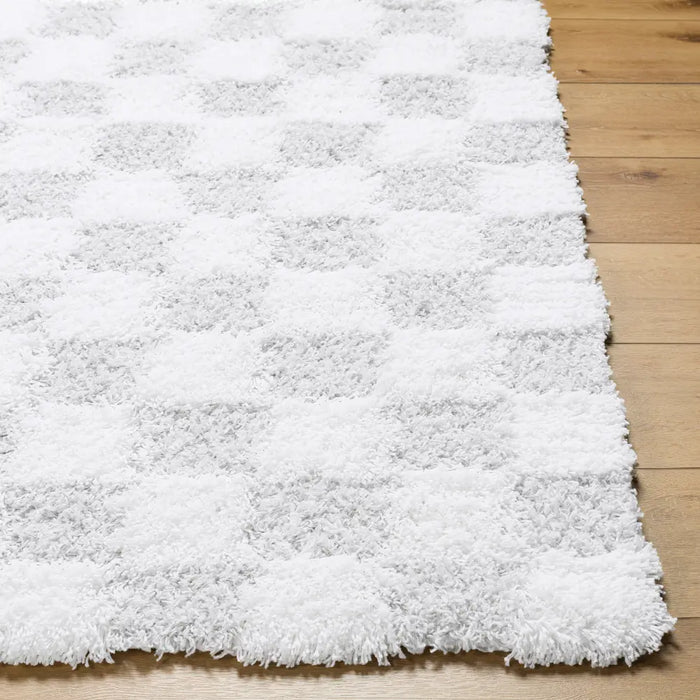 Willa Shaggy Modern Plush Pile Light Grey Checkered Rug