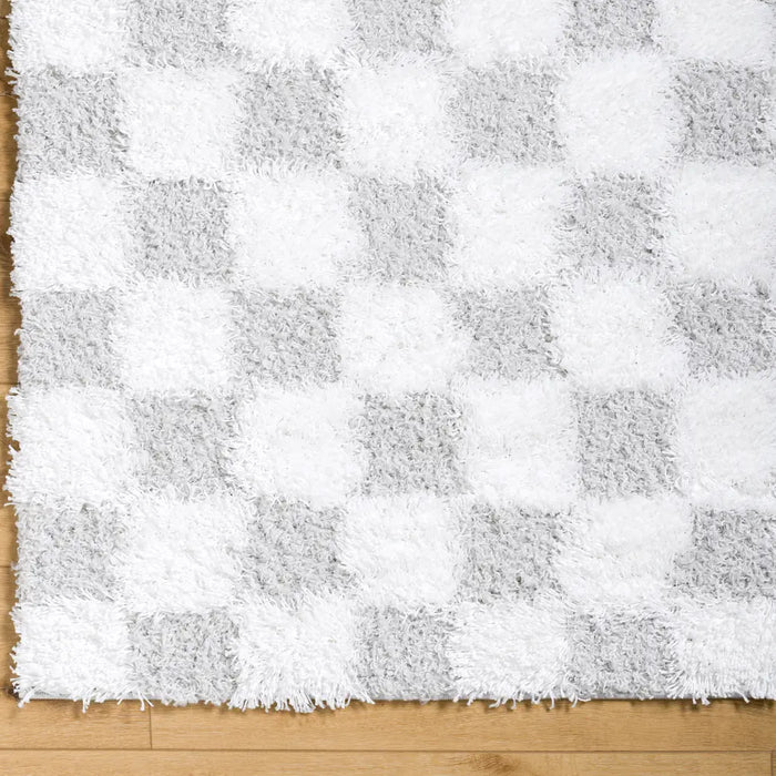 Willa Shaggy Modern Plush Pile Light Grey Checkered Rug