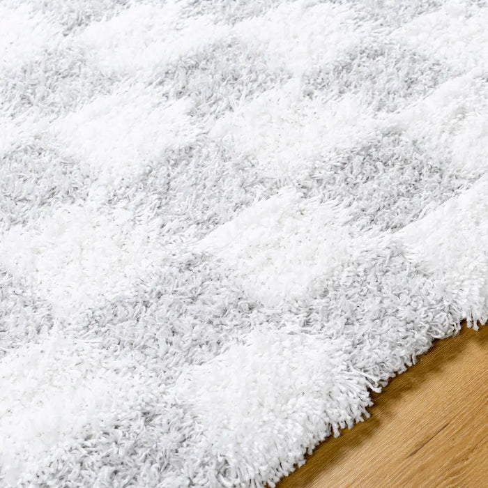 Willa Shaggy Modern Plush Pile Light Grey Checkered Rug