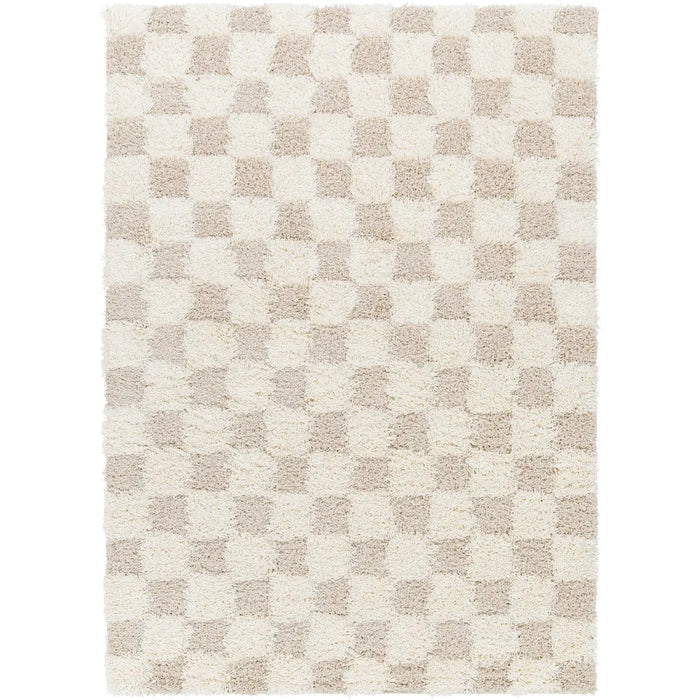 Willa Shaggy Modern Plush Pile Light Beige Checkered Rug