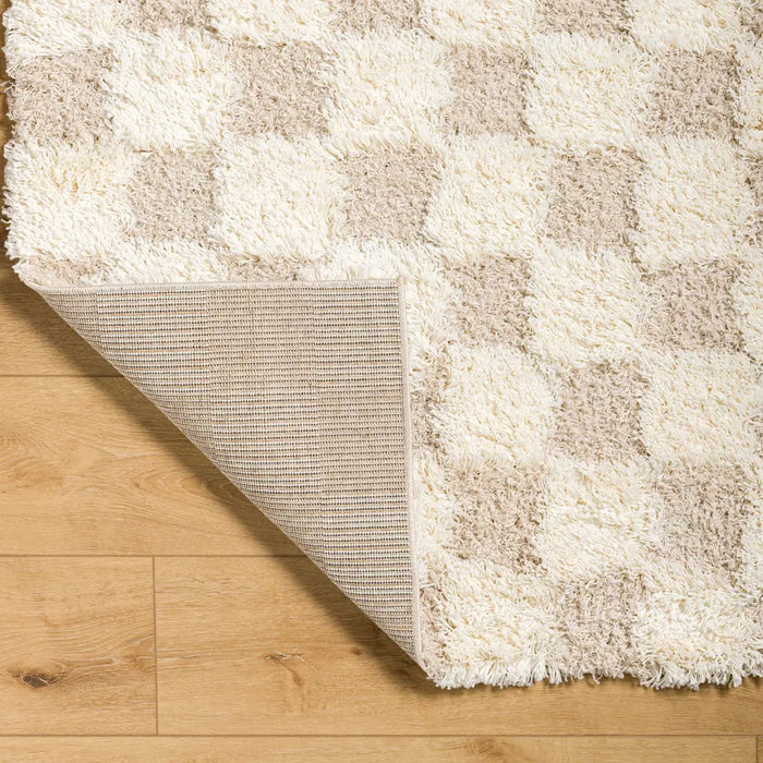 Willa Shaggy Modern Plush Pile Light Beige Checkered Rug