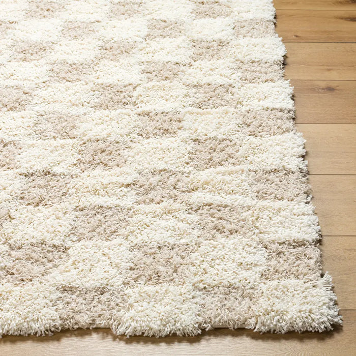 Willa Shaggy Modern Plush Pile Light Beige Checkered Rug