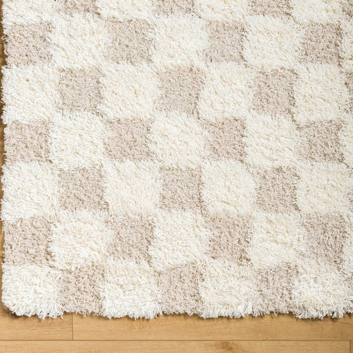 Willa Shaggy Modern Plush Pile Light Beige Checkered Rug