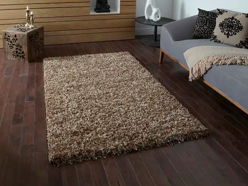 Think Rugs vista plain 3547 beige Beige Living Room Shaggy Rug.