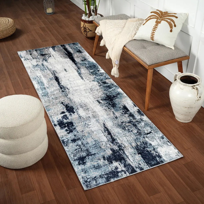 GIULIA Abstract Modern Marble Aqua/Navy Rug