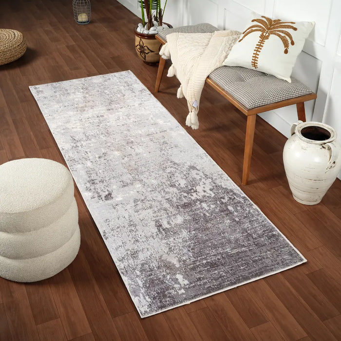 FIONA ROBERT Abstract Modern Marble Silver Gray Rug